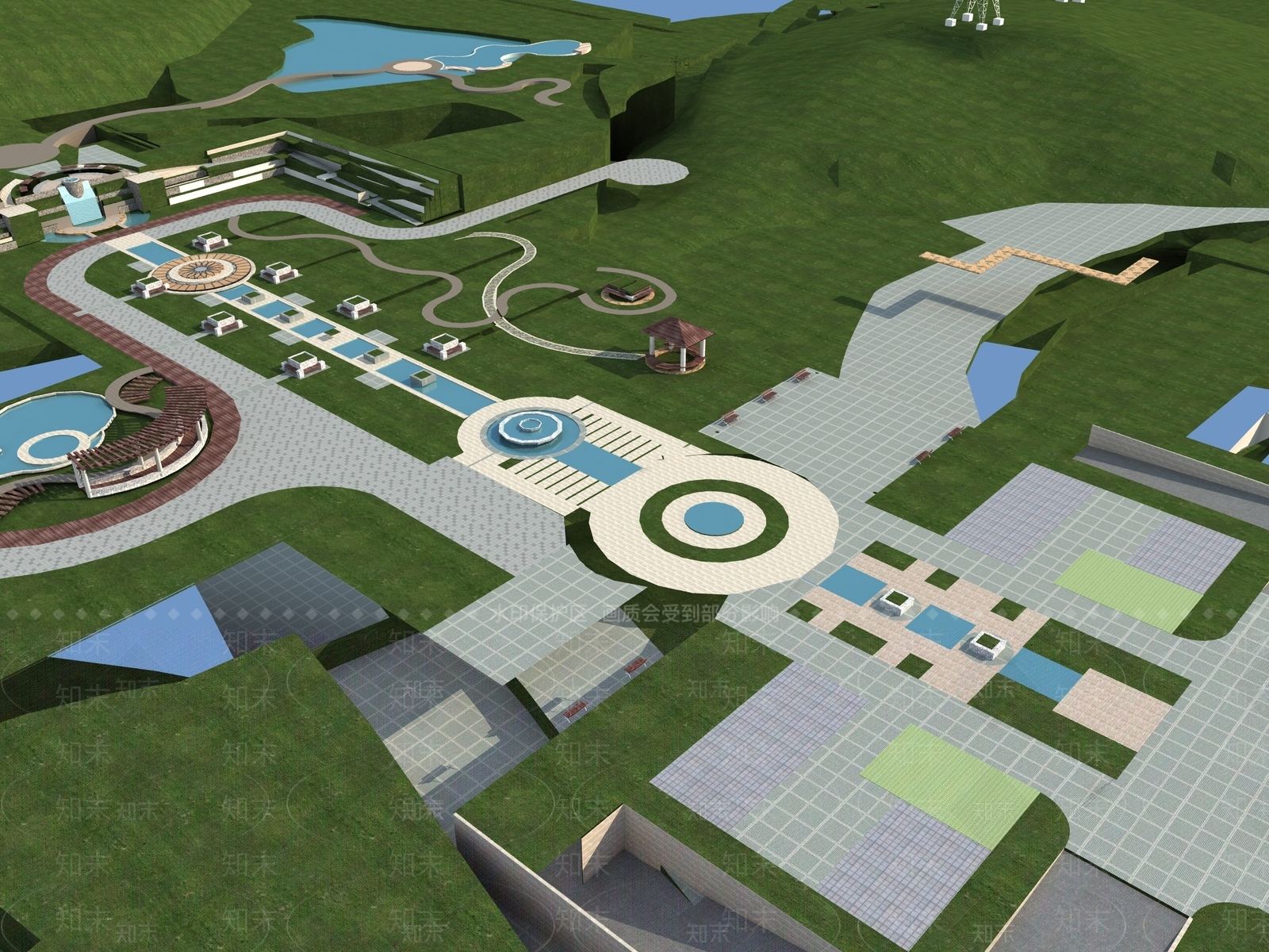 现代主义广场景观3D模型下载【ID:1232535154】
