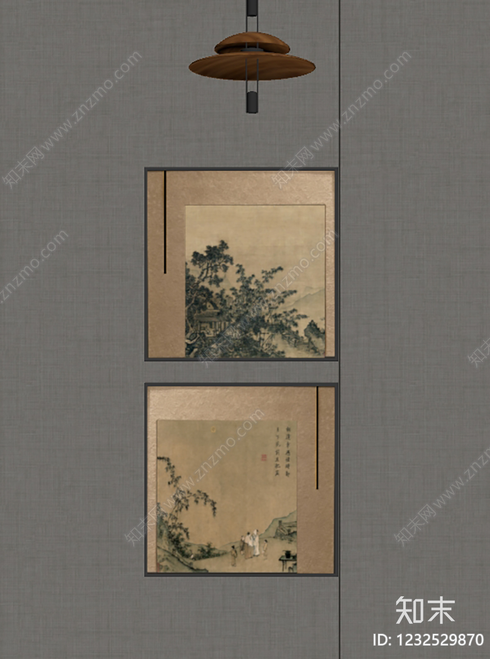 新中式挂画组合SU模型下载【ID:1232529870】