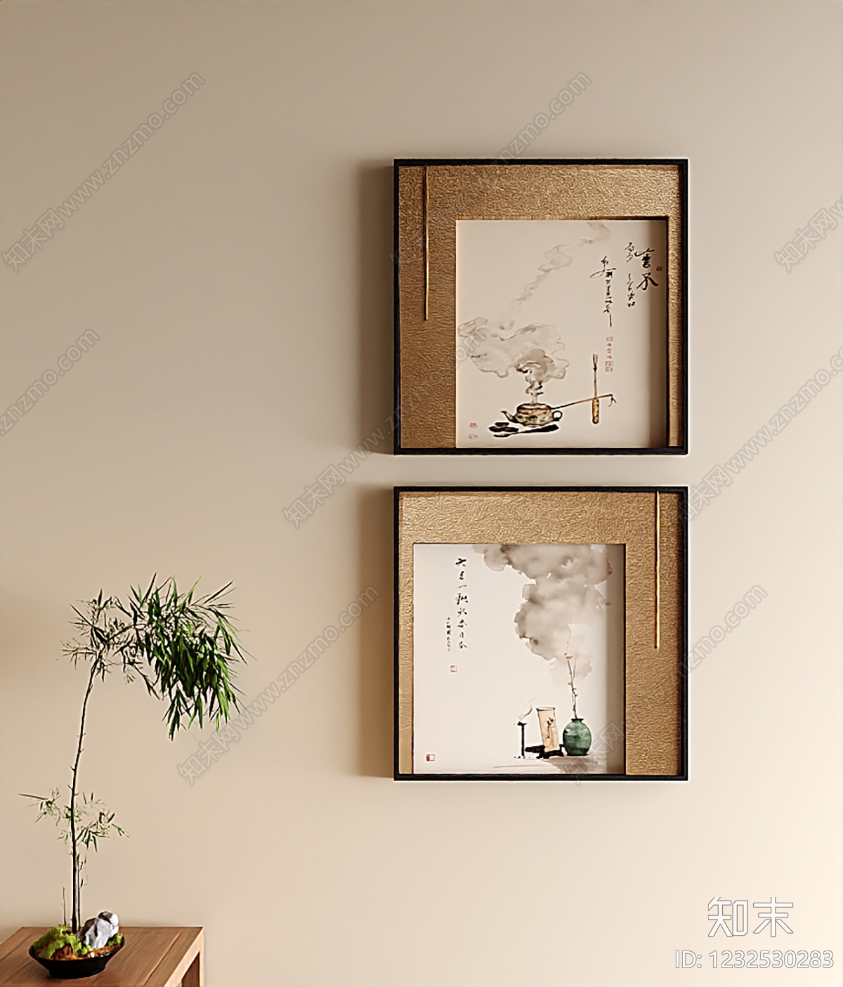 新中式挂画组合SU模型下载【ID:1232530283】