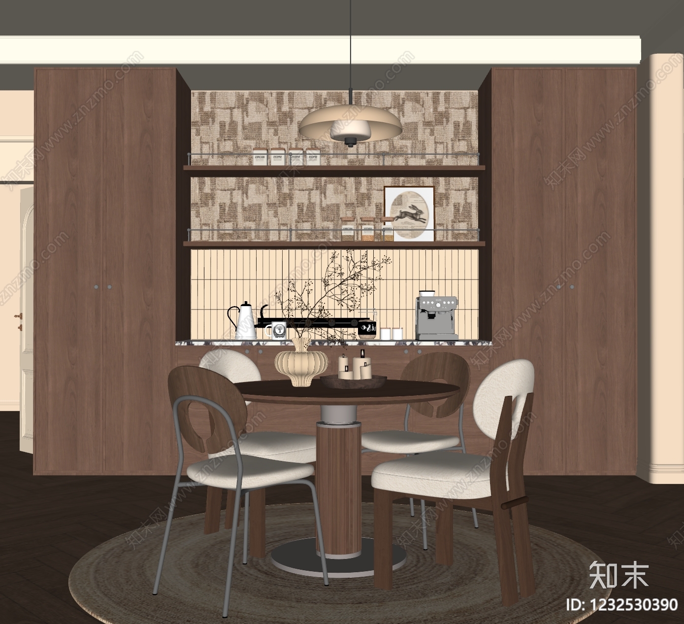 中古风家居餐厅SU模型下载【ID:1232530390】