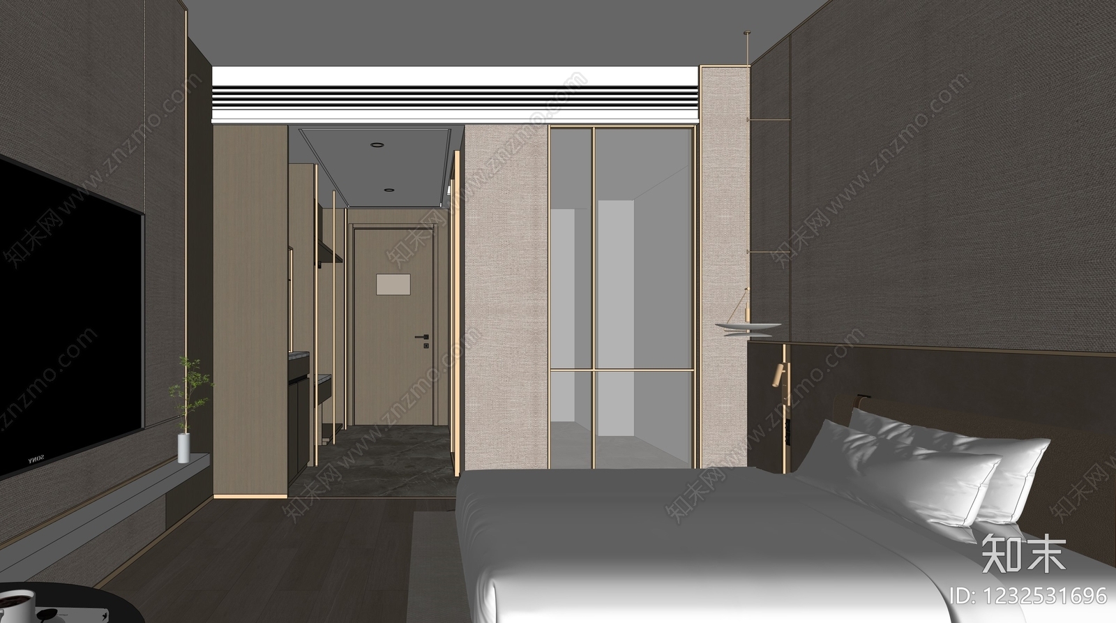 轻奢酒店客房SU模型下载【ID:1232531696】