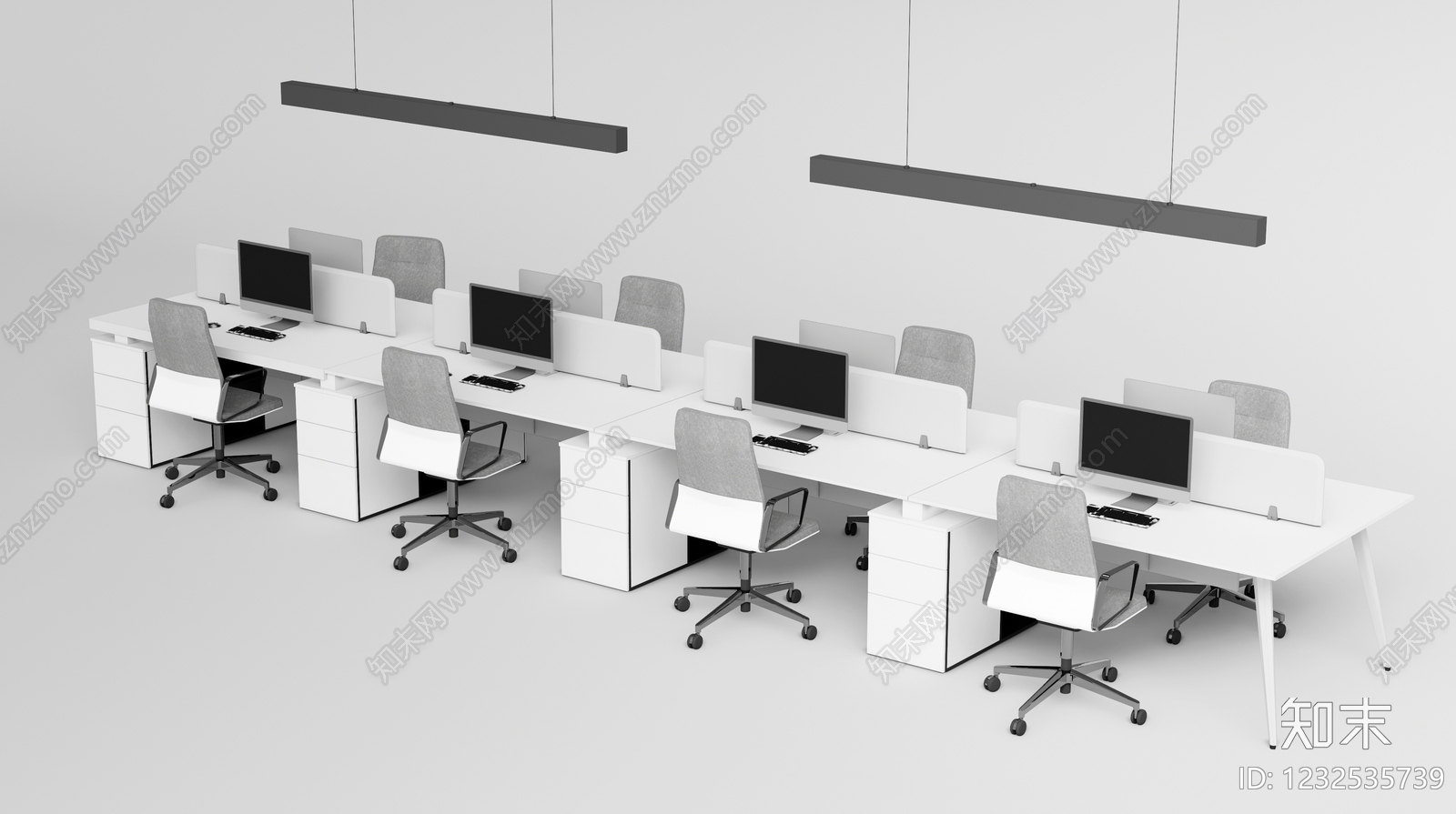 现代简约办公桌3D模型渲染效果图