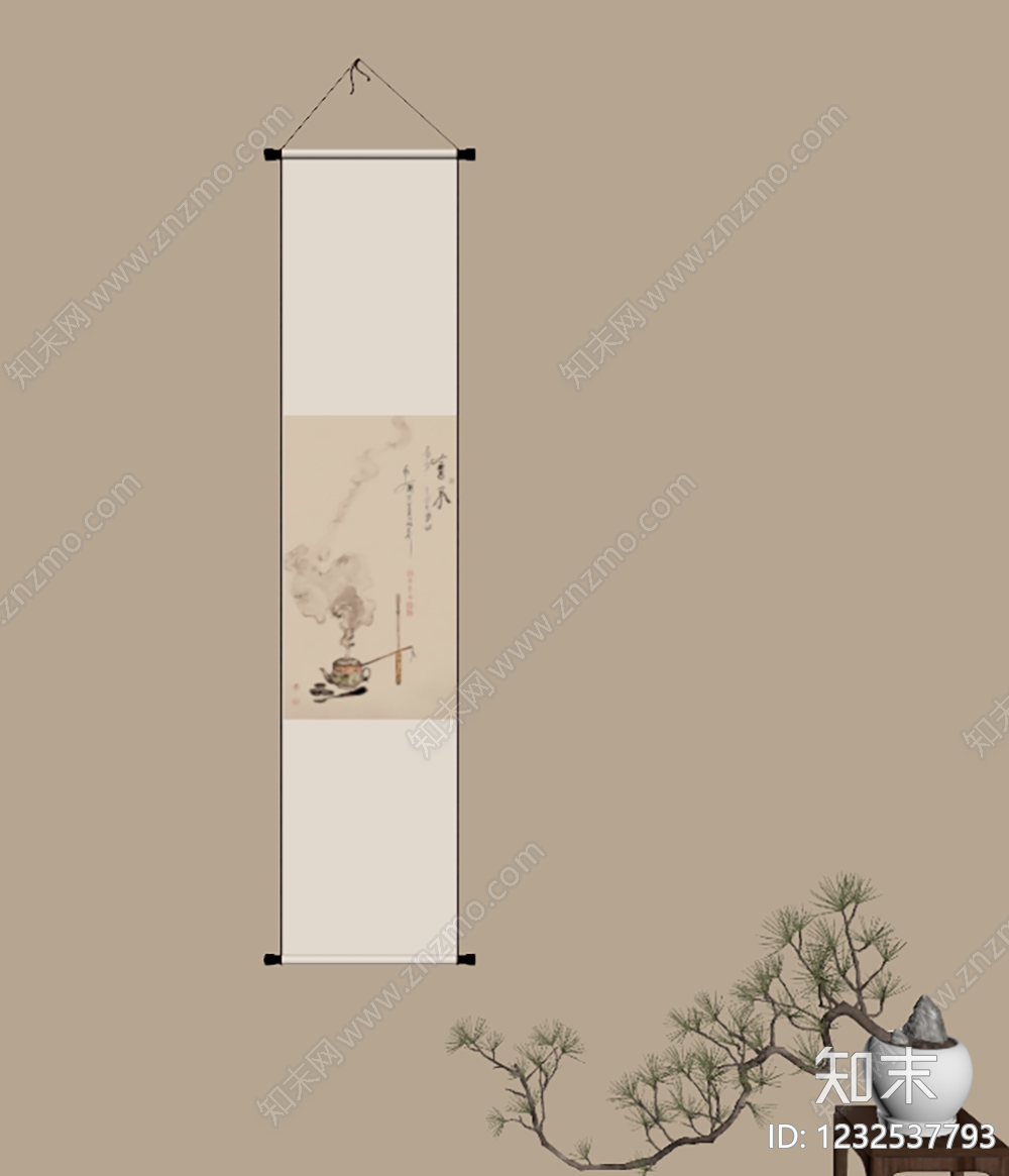 侘寂字画SU模型下载【ID:1232537793】