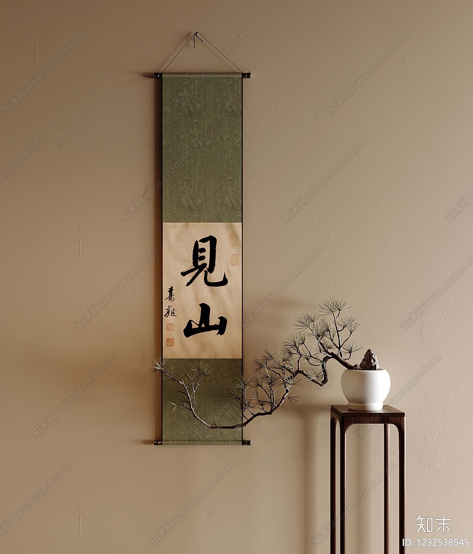 新中式字画3D模型渲染效果图