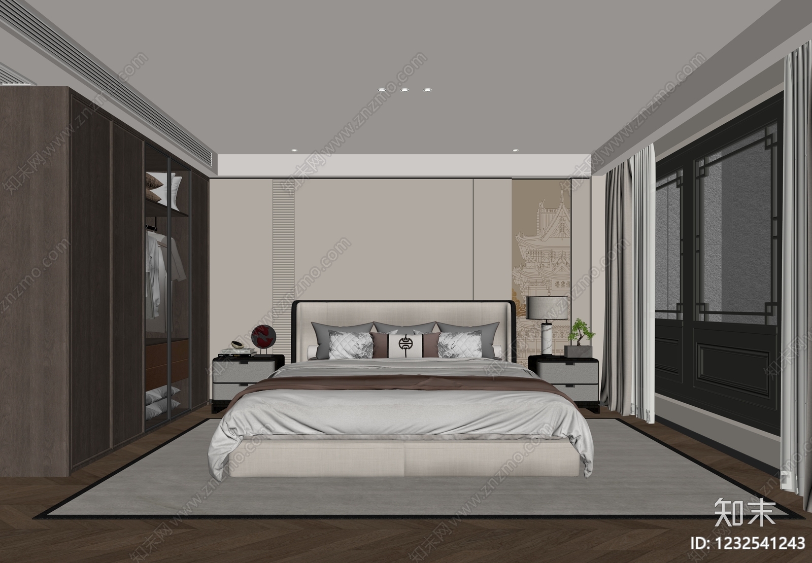 新中式主卧3D模型下载【ID:1232541243】