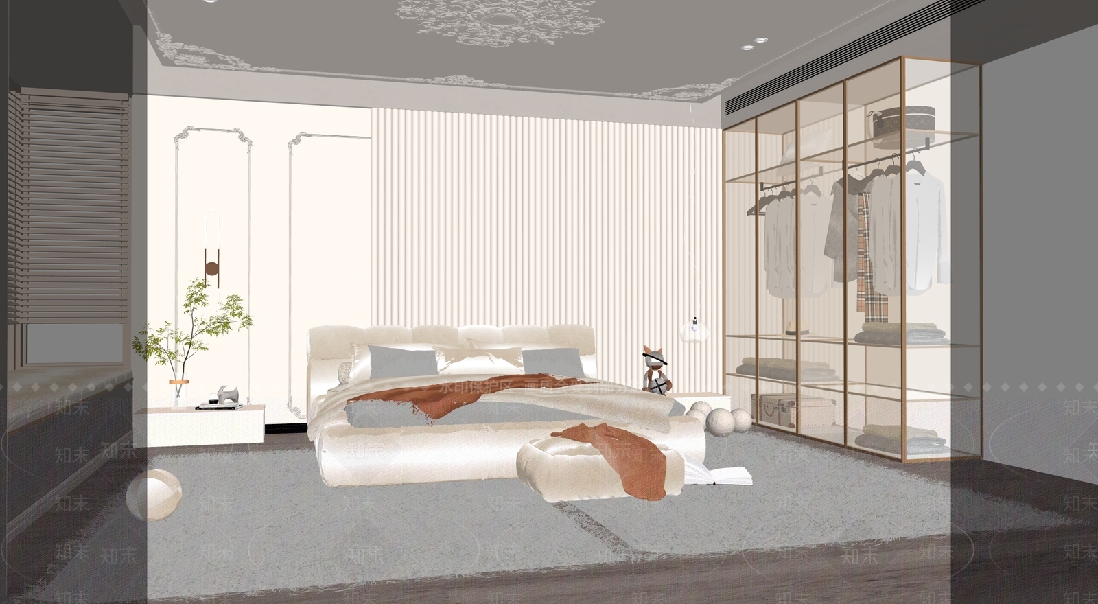 奶油风主卧SU模型下载【ID:1232544470】