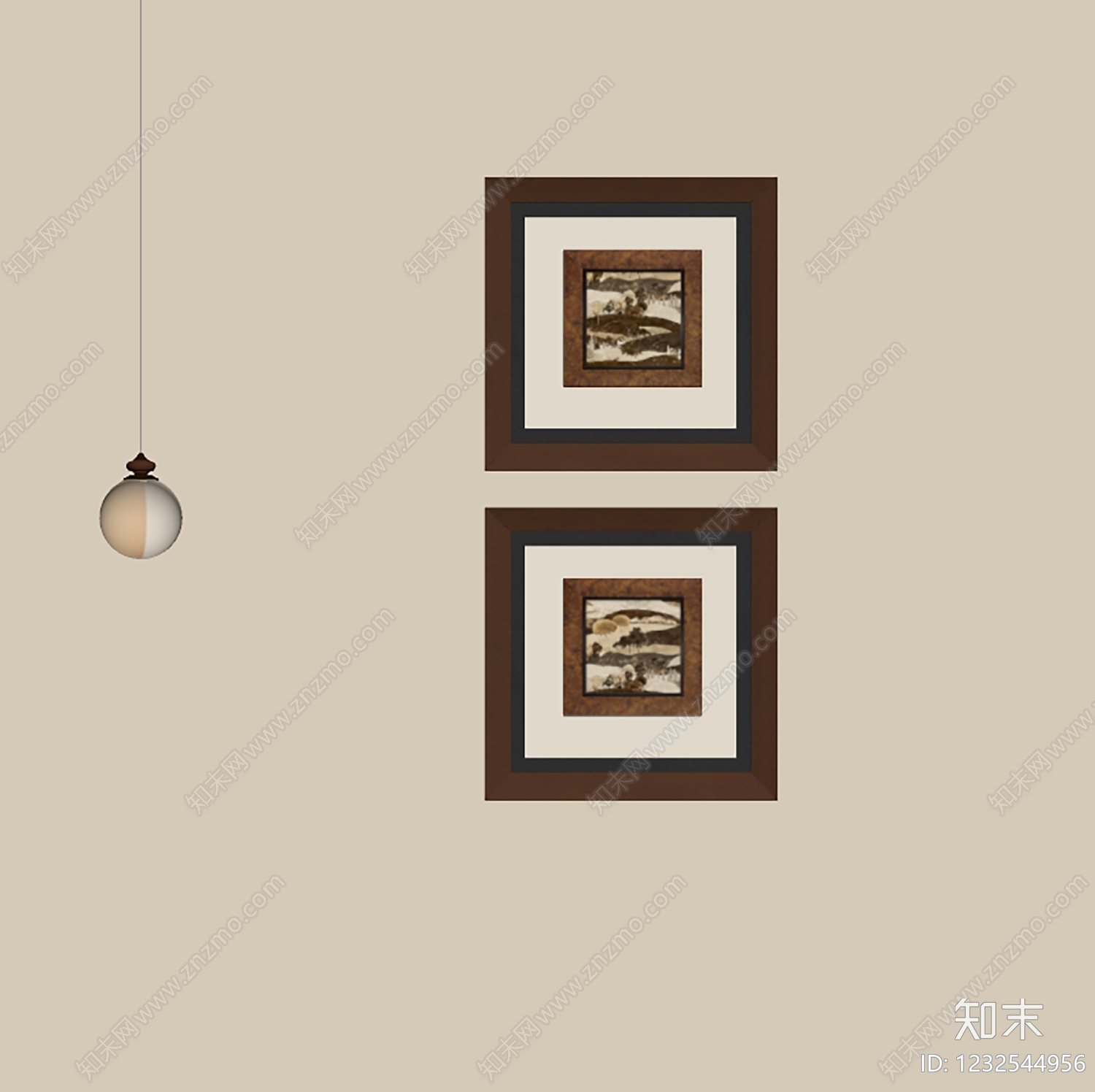 中古风挂画SU模型下载【ID:1232544956】