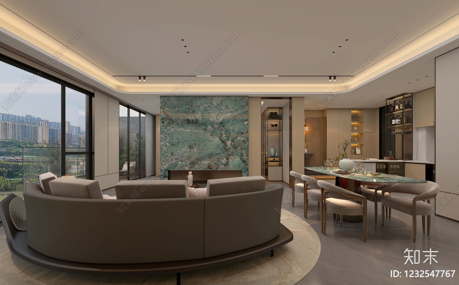新中式大平层客餐厅3D模型下载【ID:1232547767】