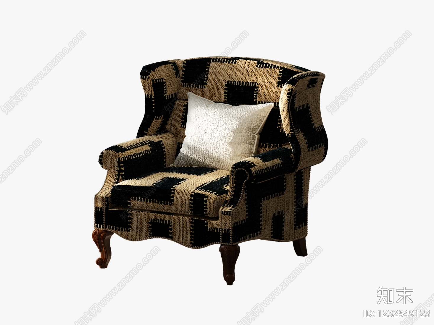 美式单人沙发3D模型下载【ID:1232549123】