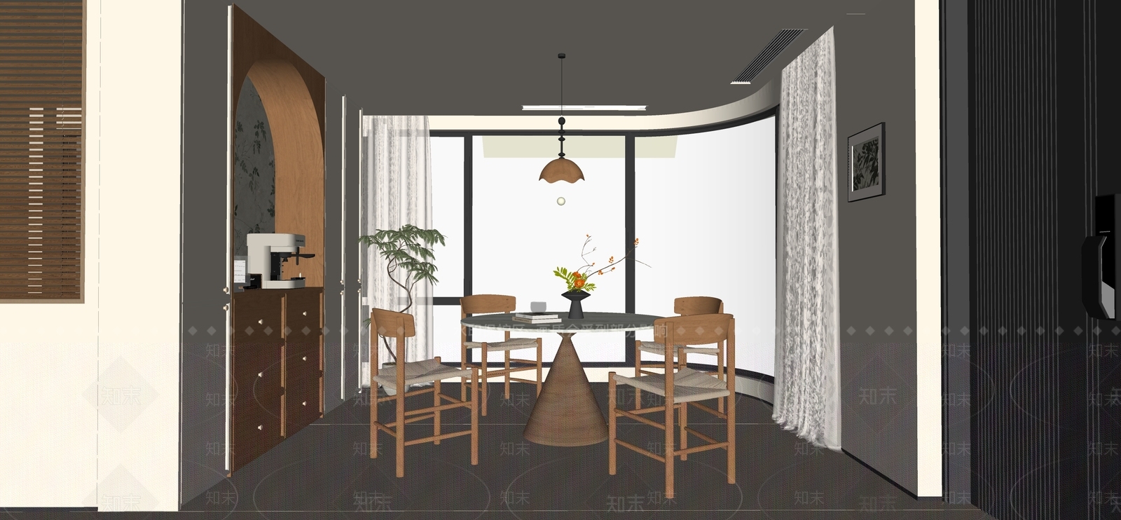 原木风家居餐厅SU模型下载【ID:1232551931】