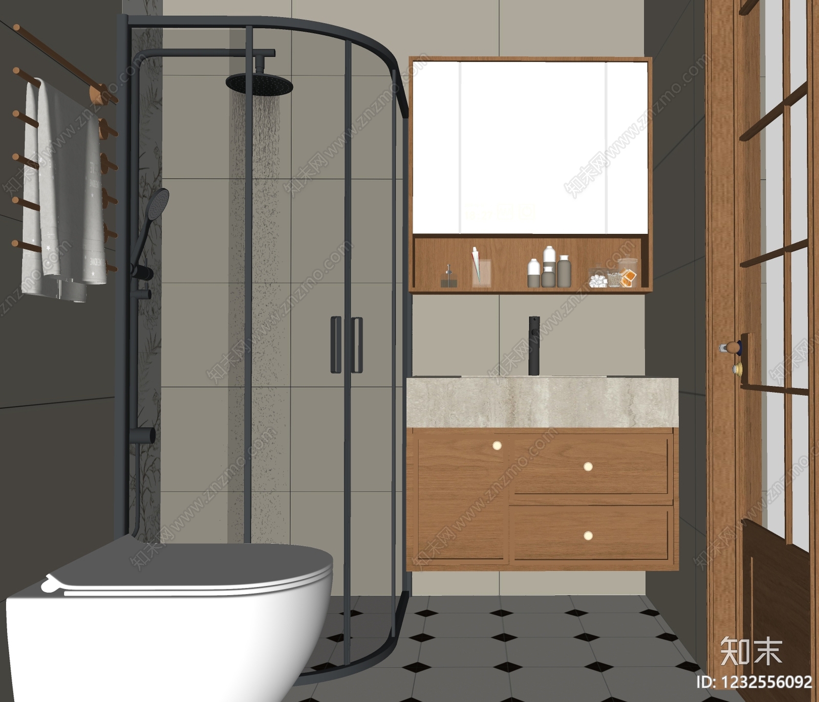 原木风卫生间SU模型下载【ID:1232556092】