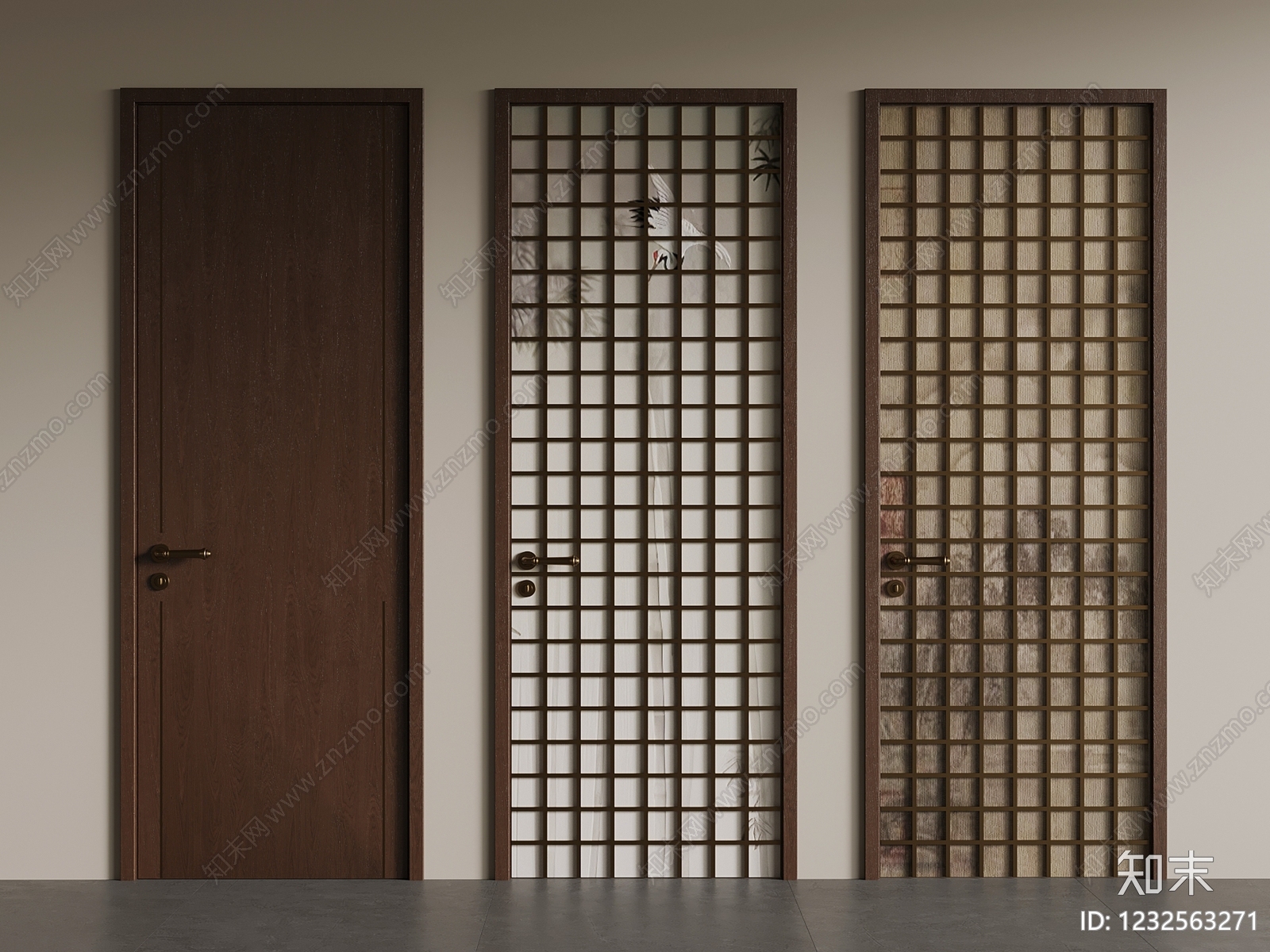 新中式门组合3D模型下载【ID:1232563271】