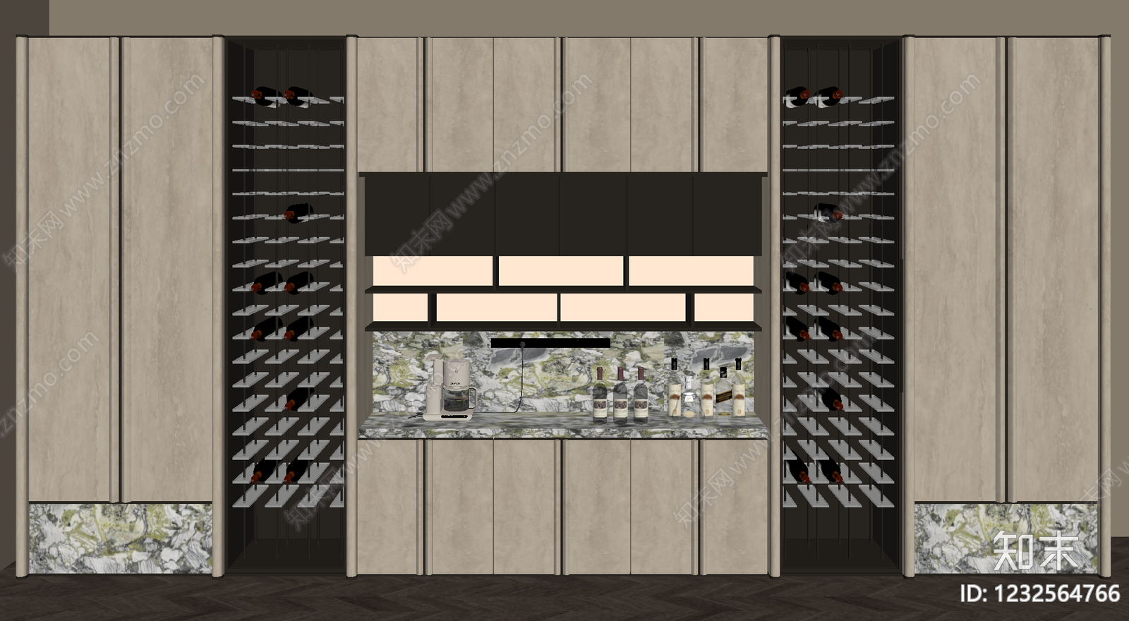 意式极简酒柜SU模型下载【ID:1232564766】