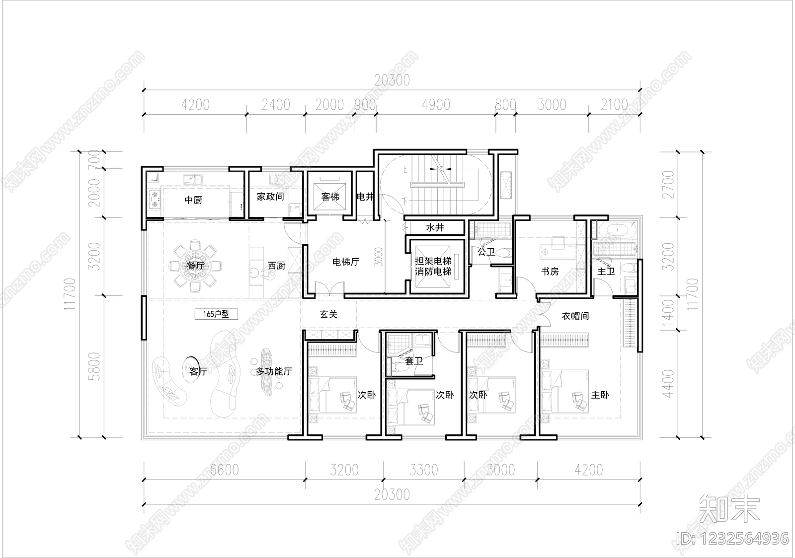 高层住宅cad施工图下载【ID:1232564936】