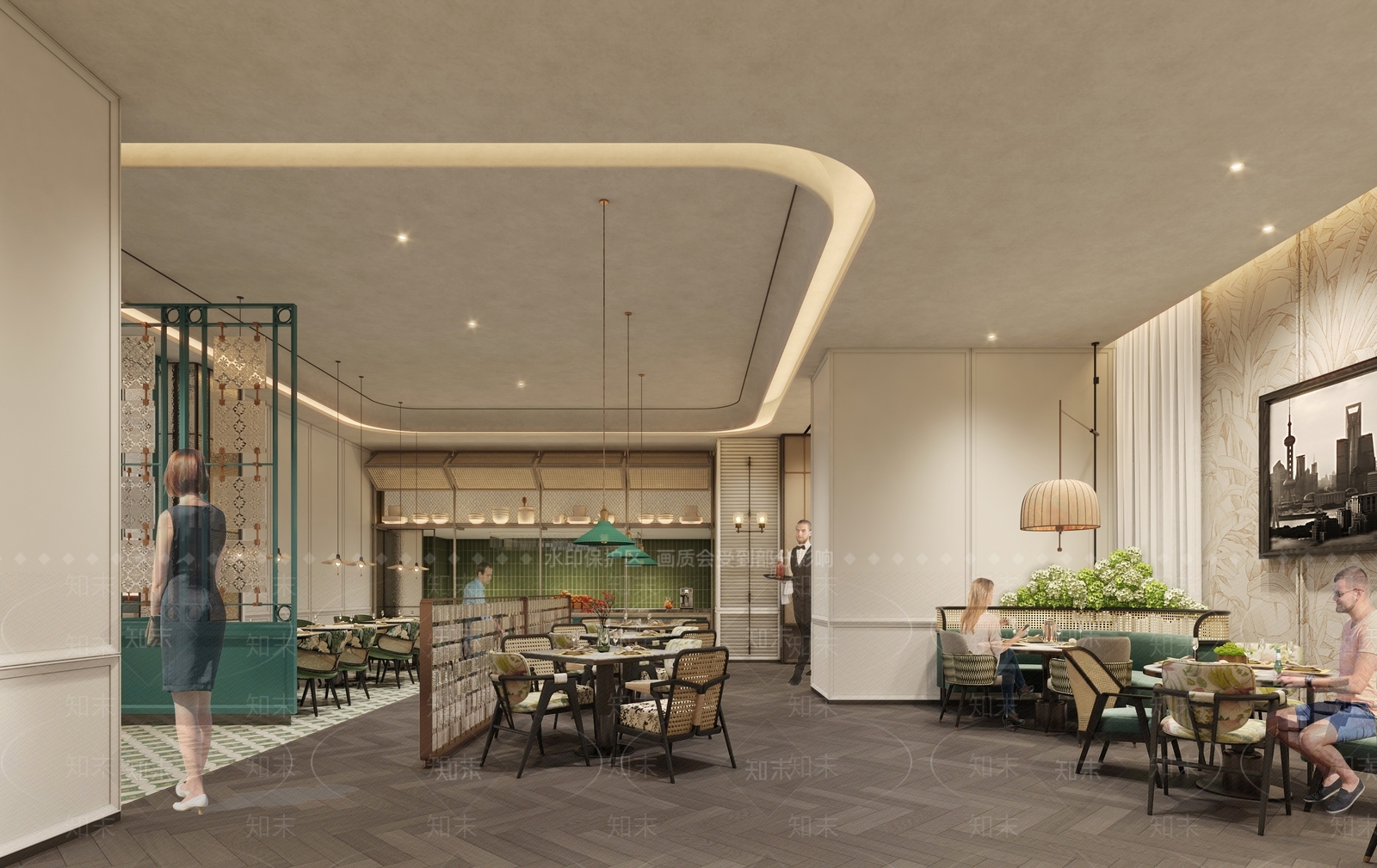 轻奢酒店餐厅3D模型下载【ID:1232565136】