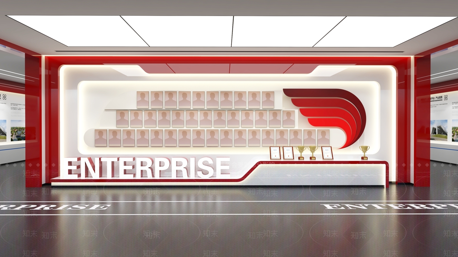 现代企业文化展厅3D模型渲染效果图