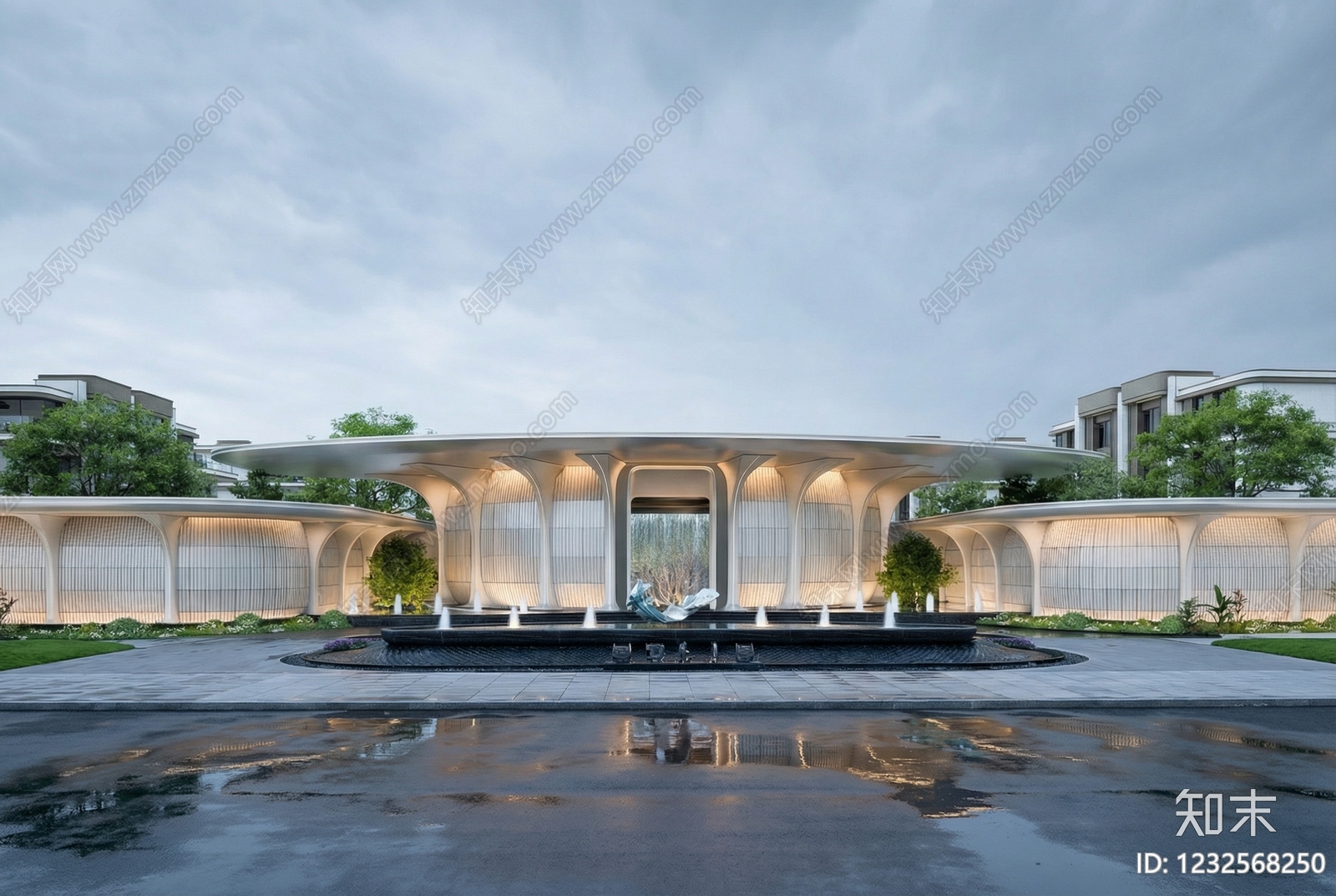 未来主义售楼处建筑SU模型下载【ID:1232568250】