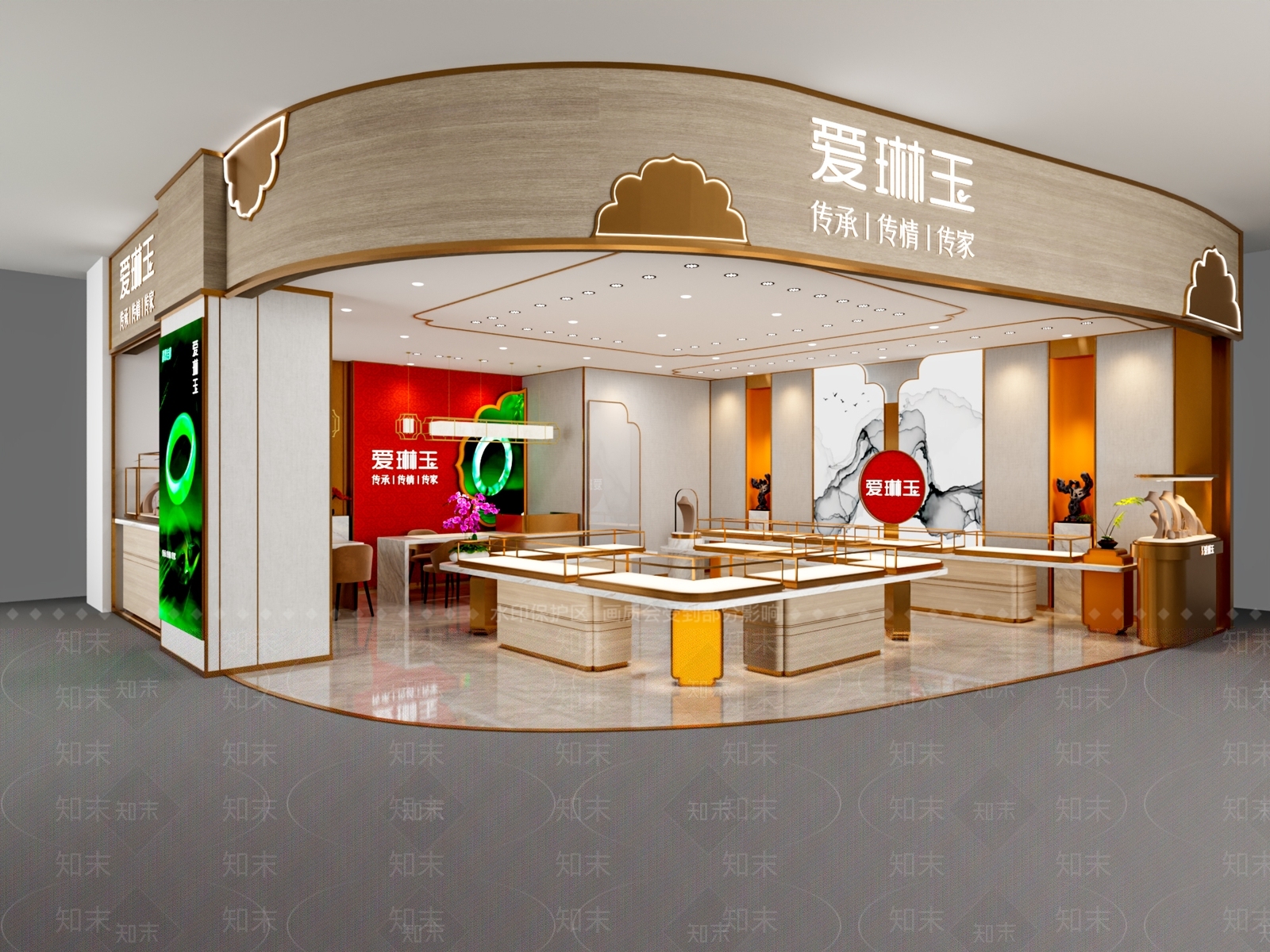 新中式珠宝店3D模型渲染效果图