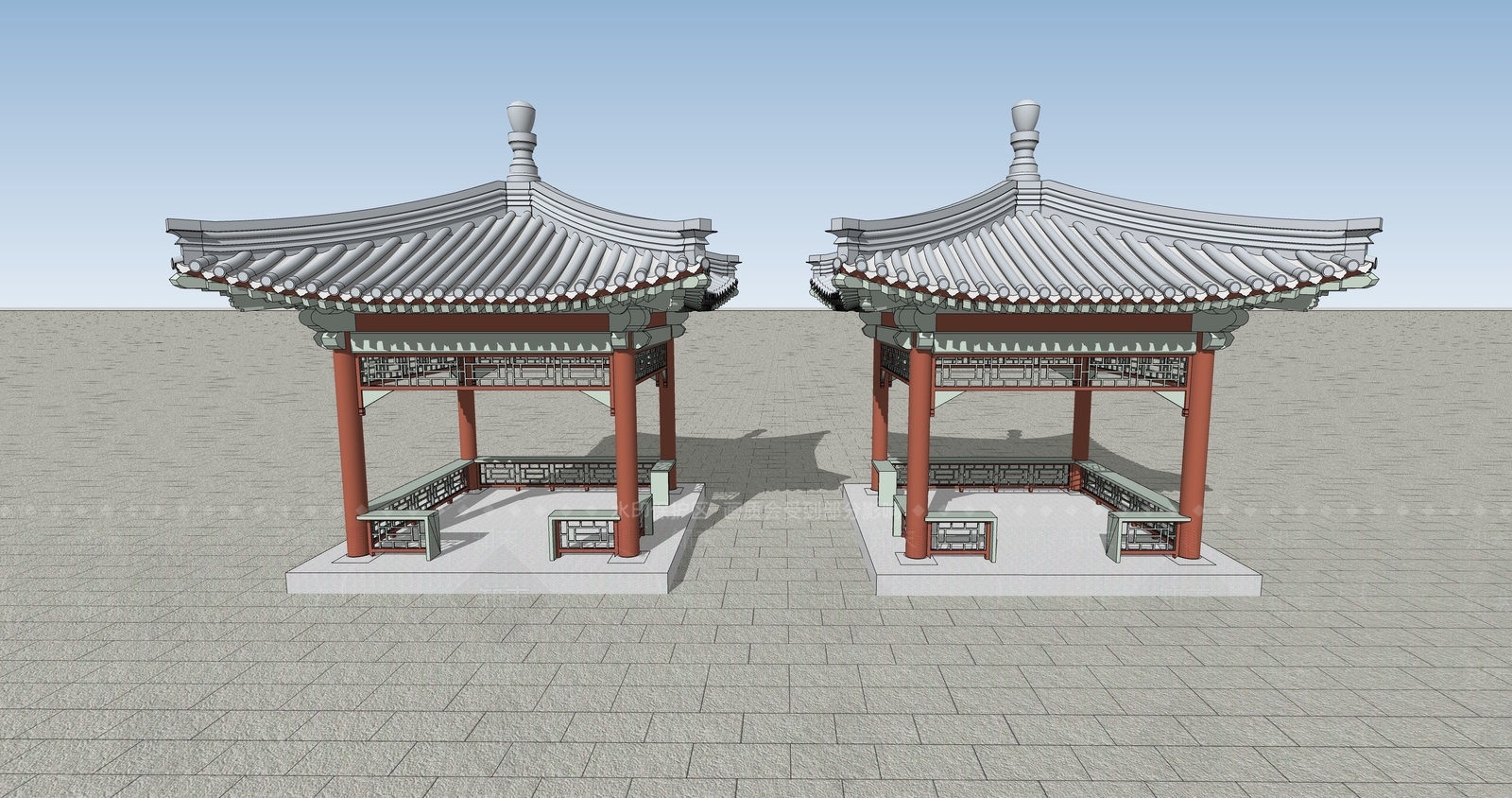 中式古建古建筑SU模型下载【ID:1232576109】