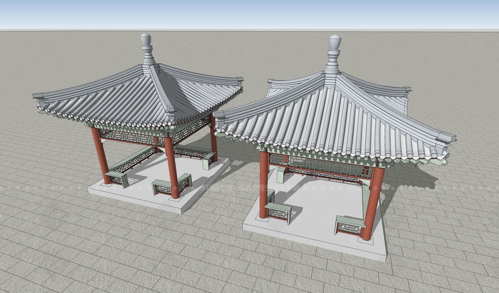 中式古建古建筑SU模型下载【ID:1232576109】