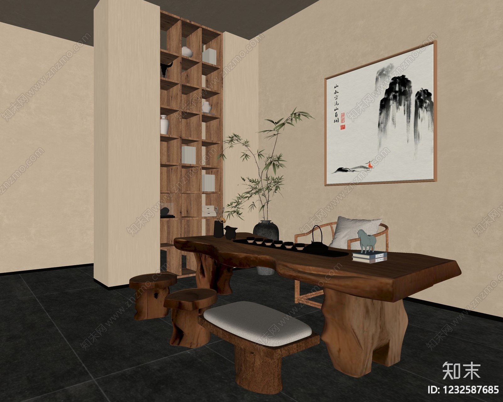 新中式茶馆SU模型下载【ID:1232587685】