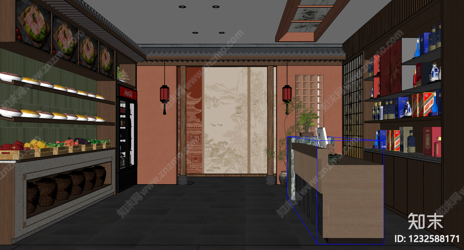 新中式中餐厅SU模型下载【ID:1232588171】