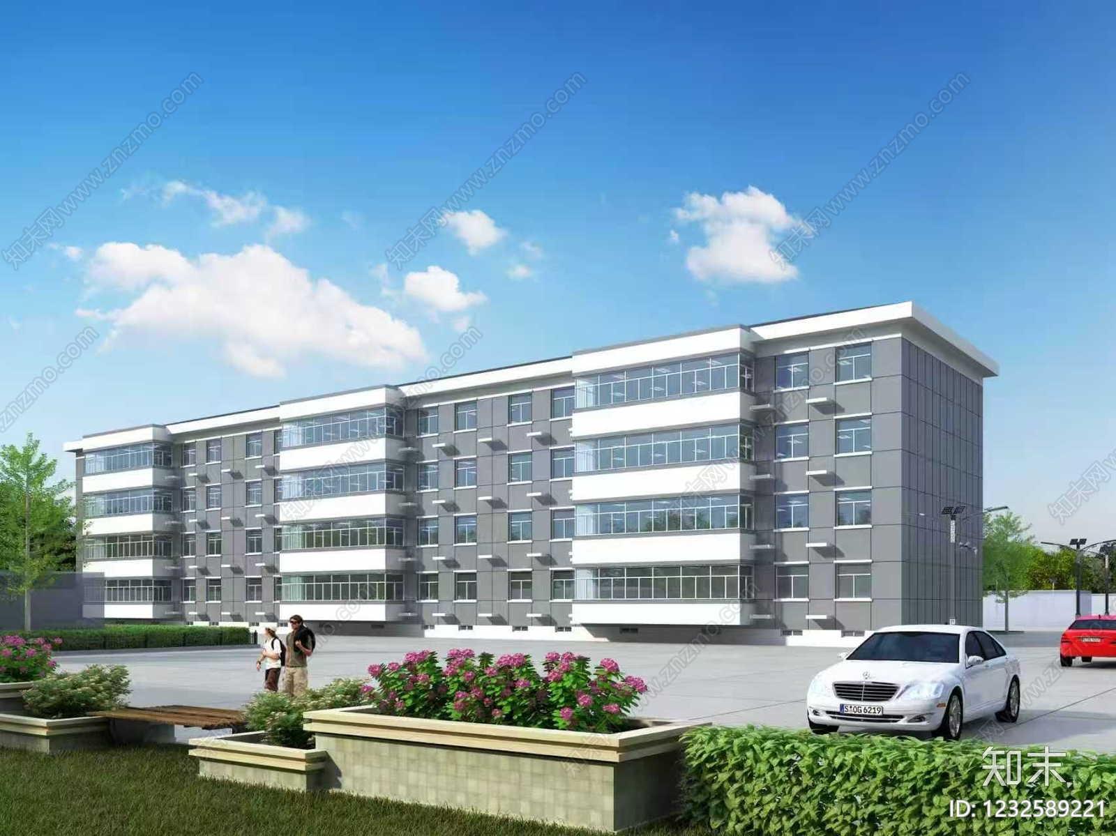 现代主义多层住宅楼3D模型渲染效果图