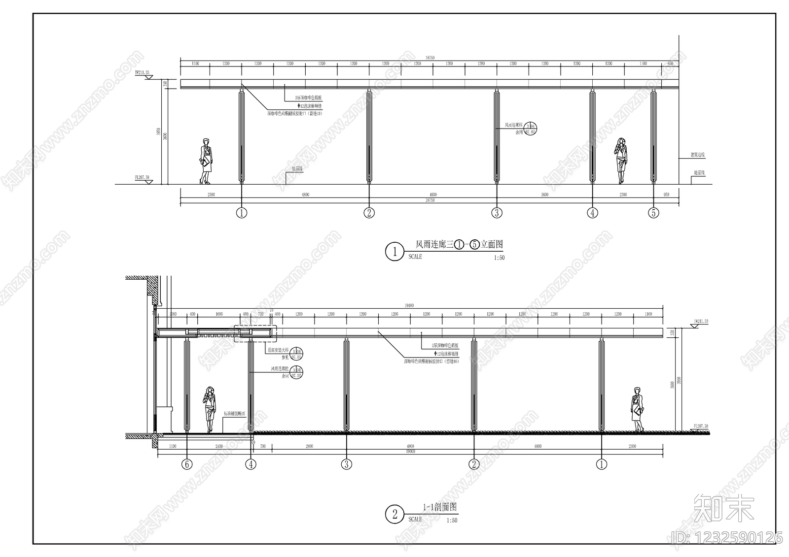 小区廊架cad施工图下载【ID:1232590126】