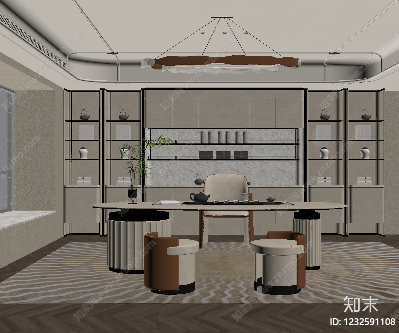 新中式茶室SU模型下载【ID:1232591108】