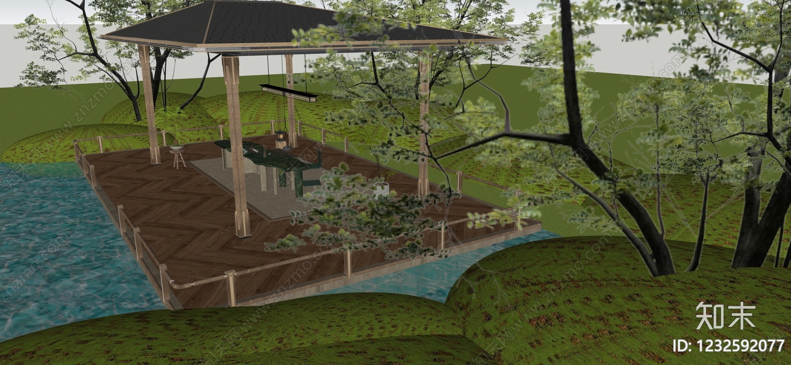 新中式景观亭子SU模型下载【ID:1232592077】