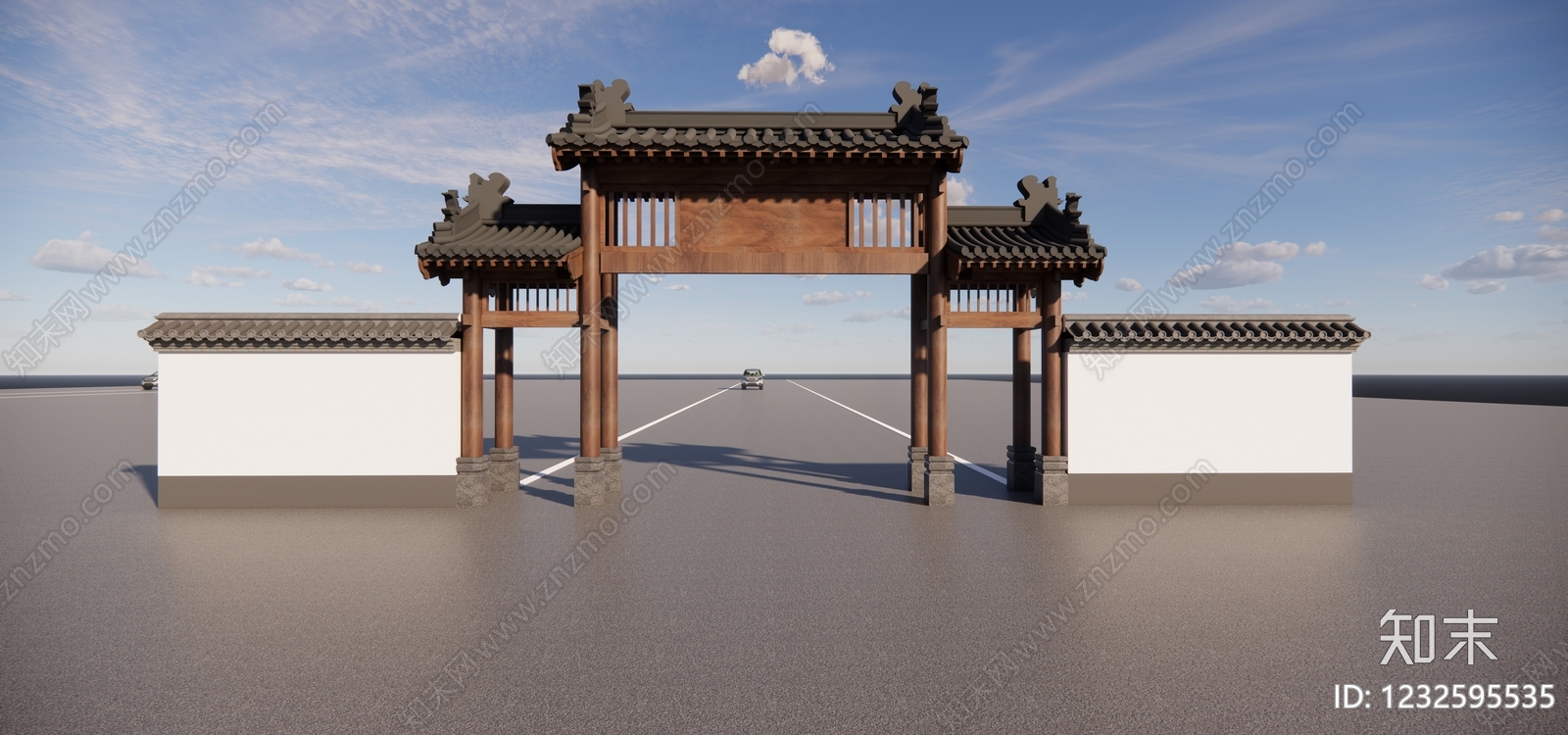 中式古建入口大门SU模型草图