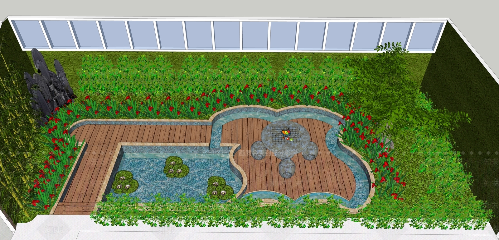 新中式景观屋顶花园SU模型下载【ID:1232596458】