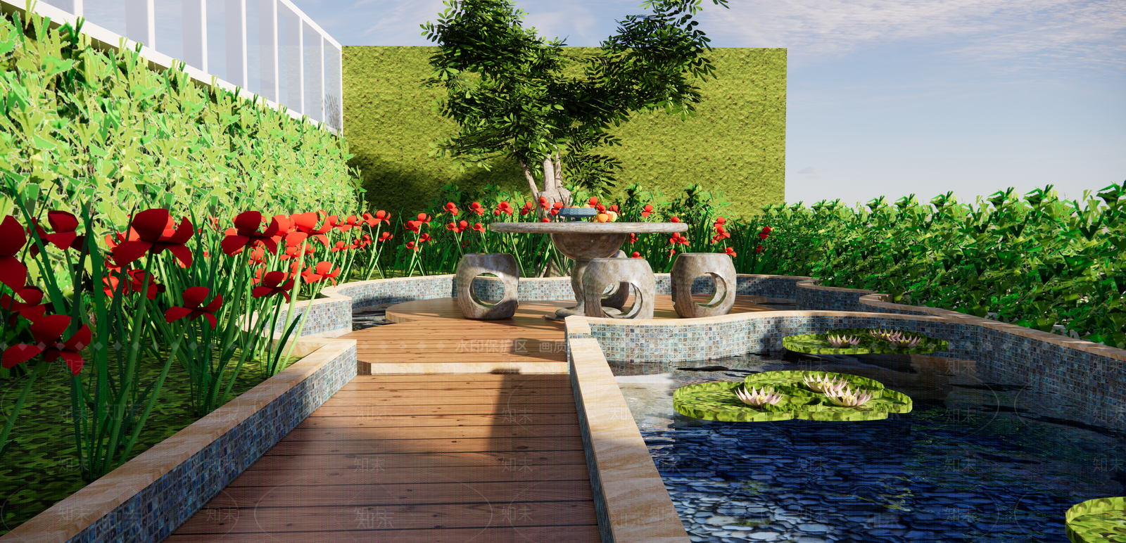 新中式景观屋顶花园SU模型下载【ID:1232596458】
