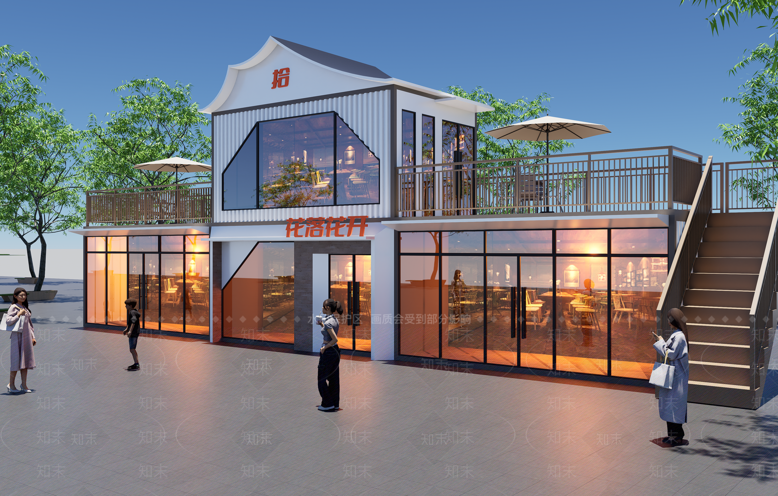 新中式餐饮建筑SU模型下载【ID:1232596702】