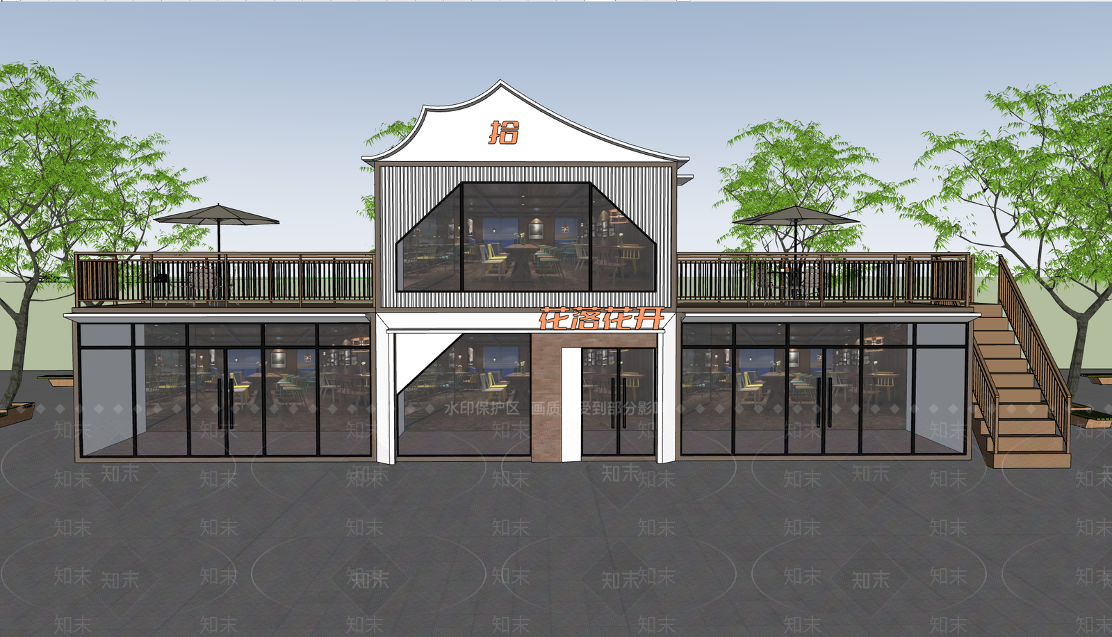 新中式餐饮建筑SU模型下载【ID:1232596702】