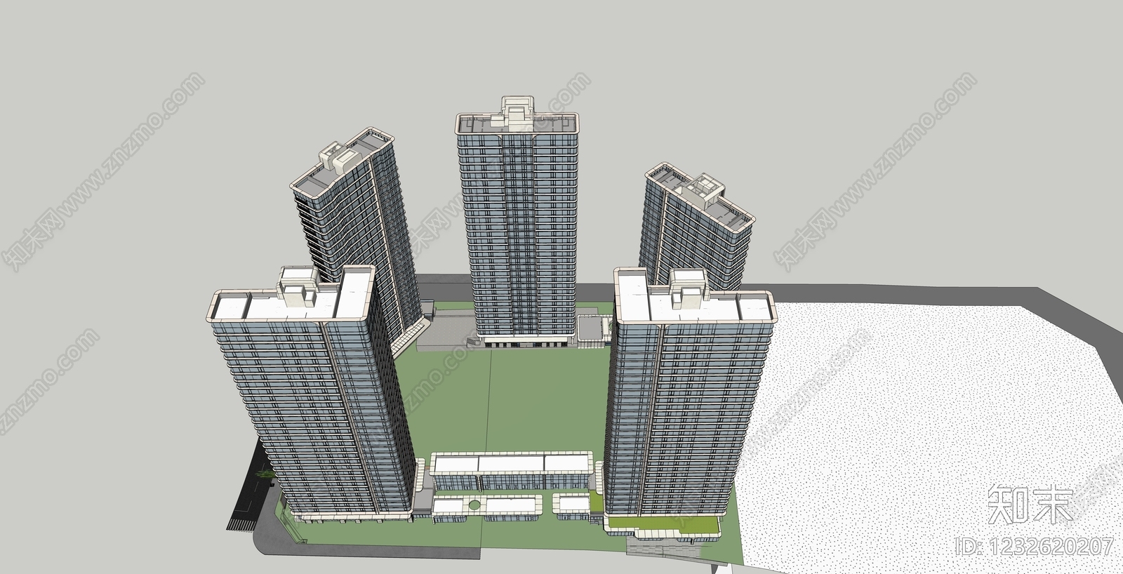 现代主义小区建筑SU模型下载【ID:1232620207】