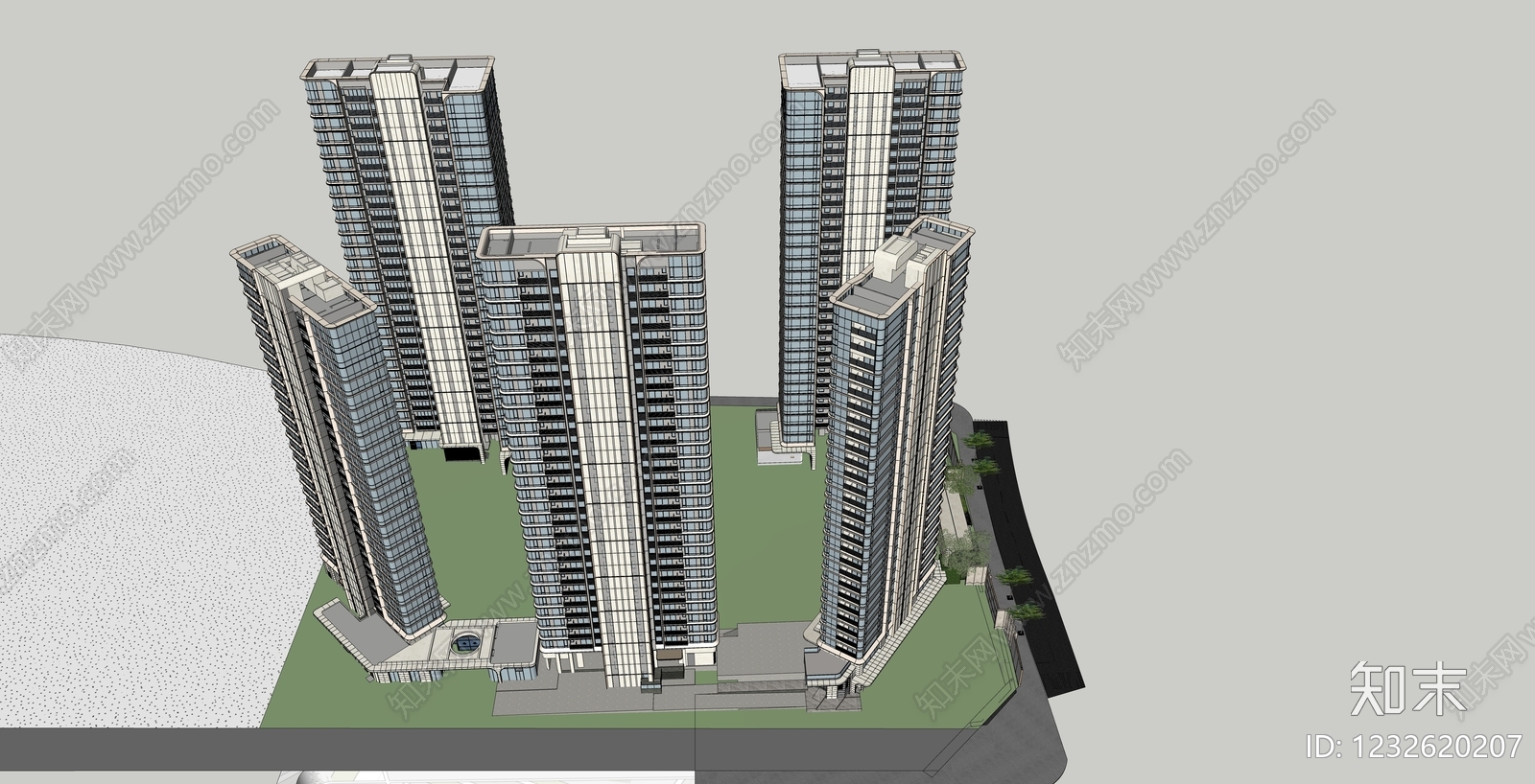 现代主义小区建筑SU模型下载【ID:1232620207】