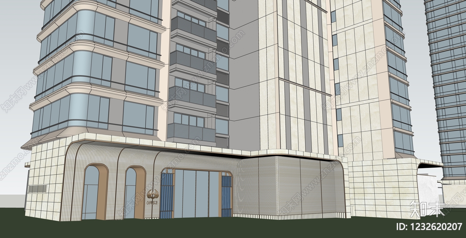 现代主义小区建筑SU模型下载【ID:1232620207】