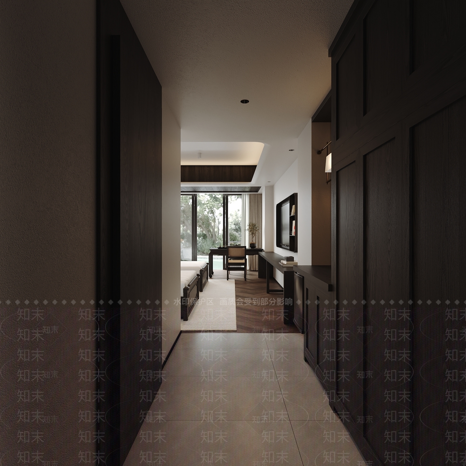 新中式酒店客房3D模型下载【ID:1232640805】