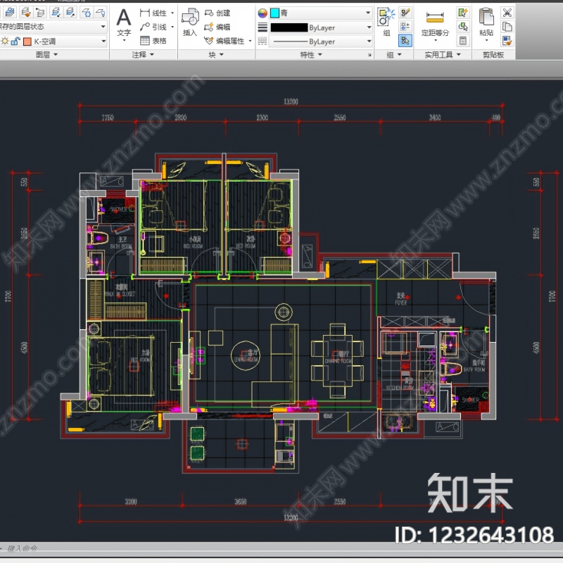 小户型平层cad施工图下载【ID:1232643108】