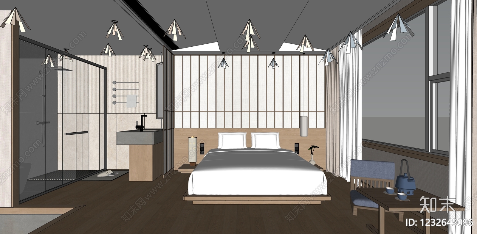 日式酒店客房SU模型下载【ID:1232645096】