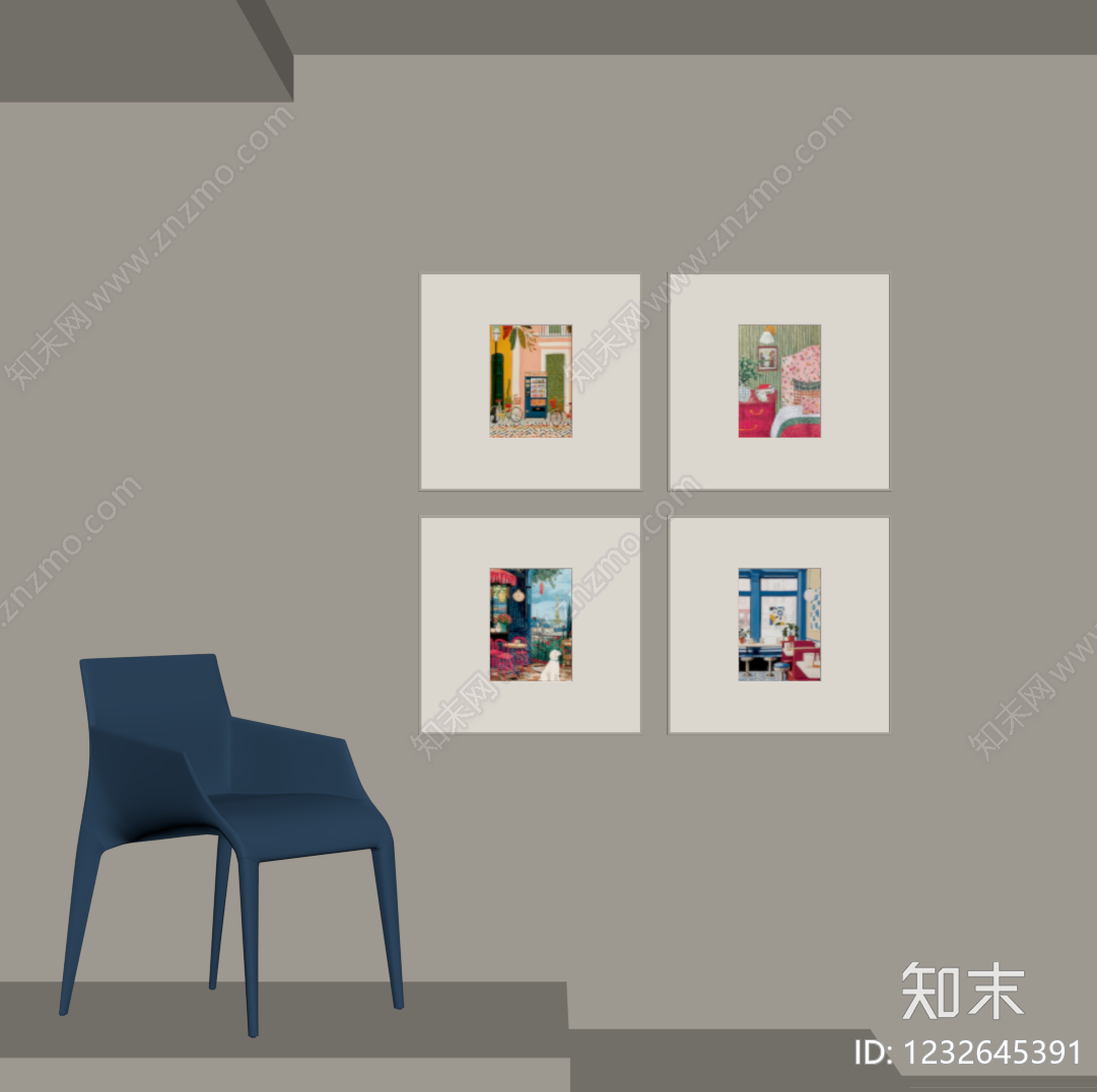 极简挂画组合SU模型下载【ID:1232645391】