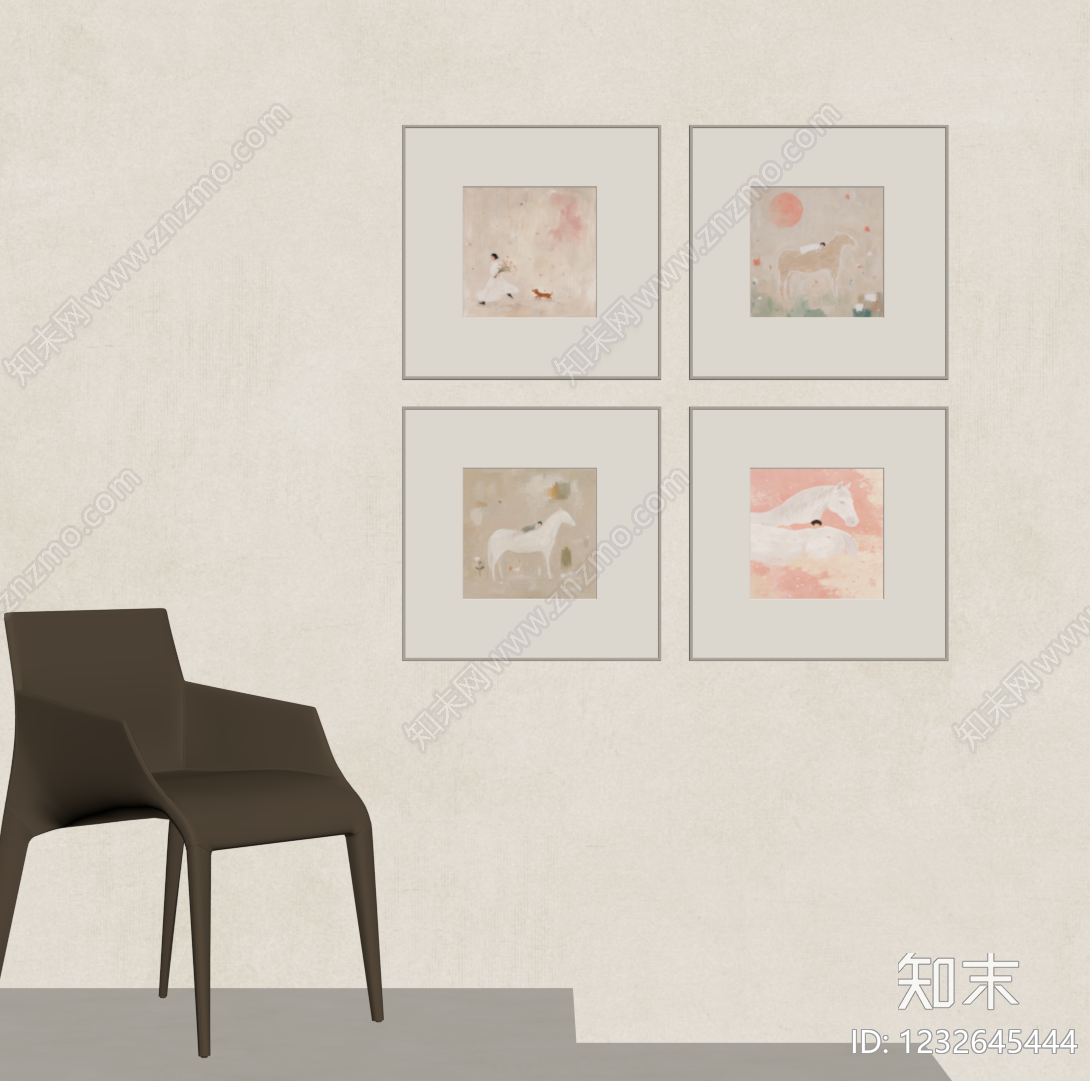 奶油风挂画组合SU模型下载【ID:1232645444】