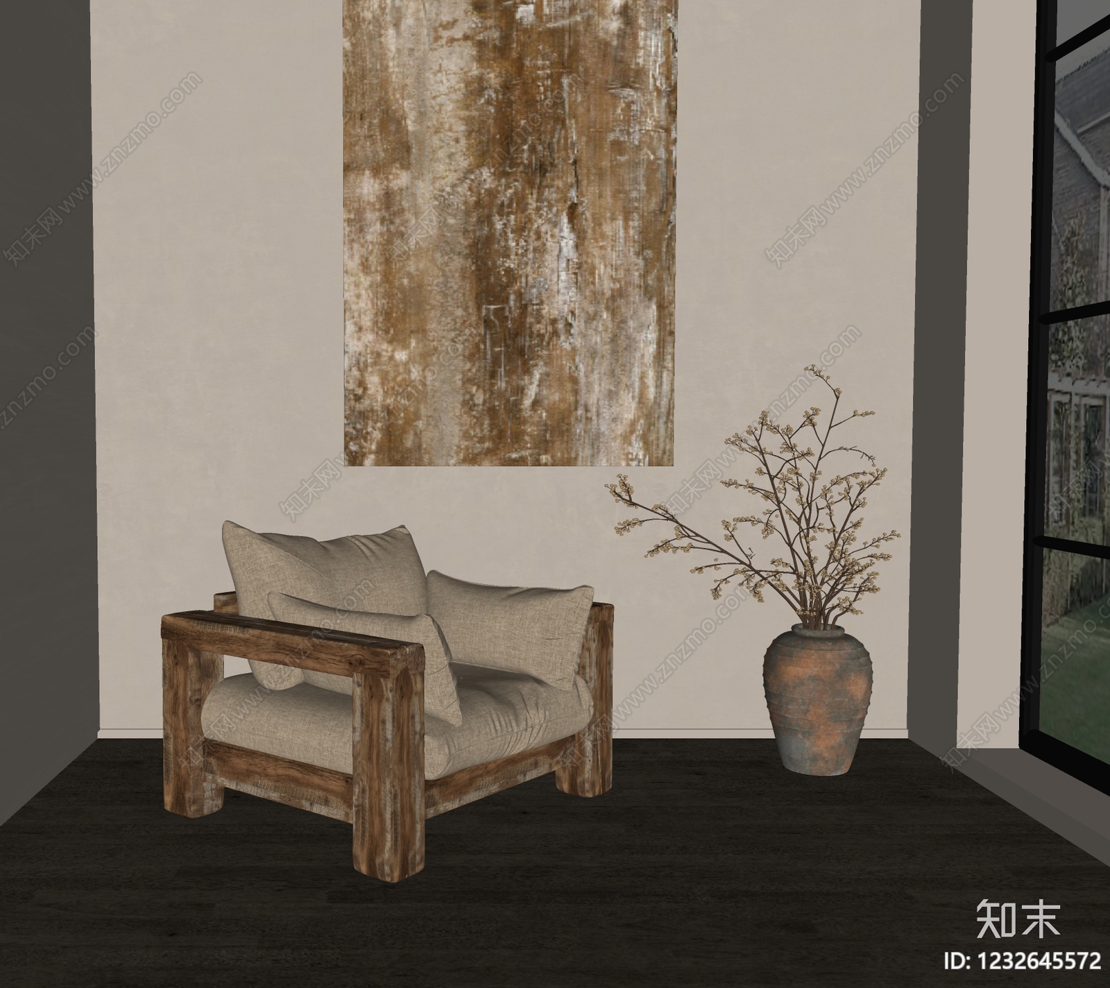 侘寂单人沙发SU模型下载【ID:1232645572】