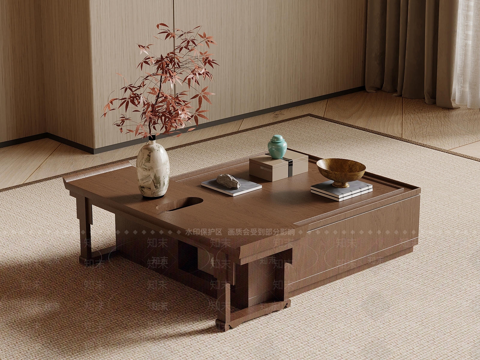 新中式茶几3D模型渲染效果图