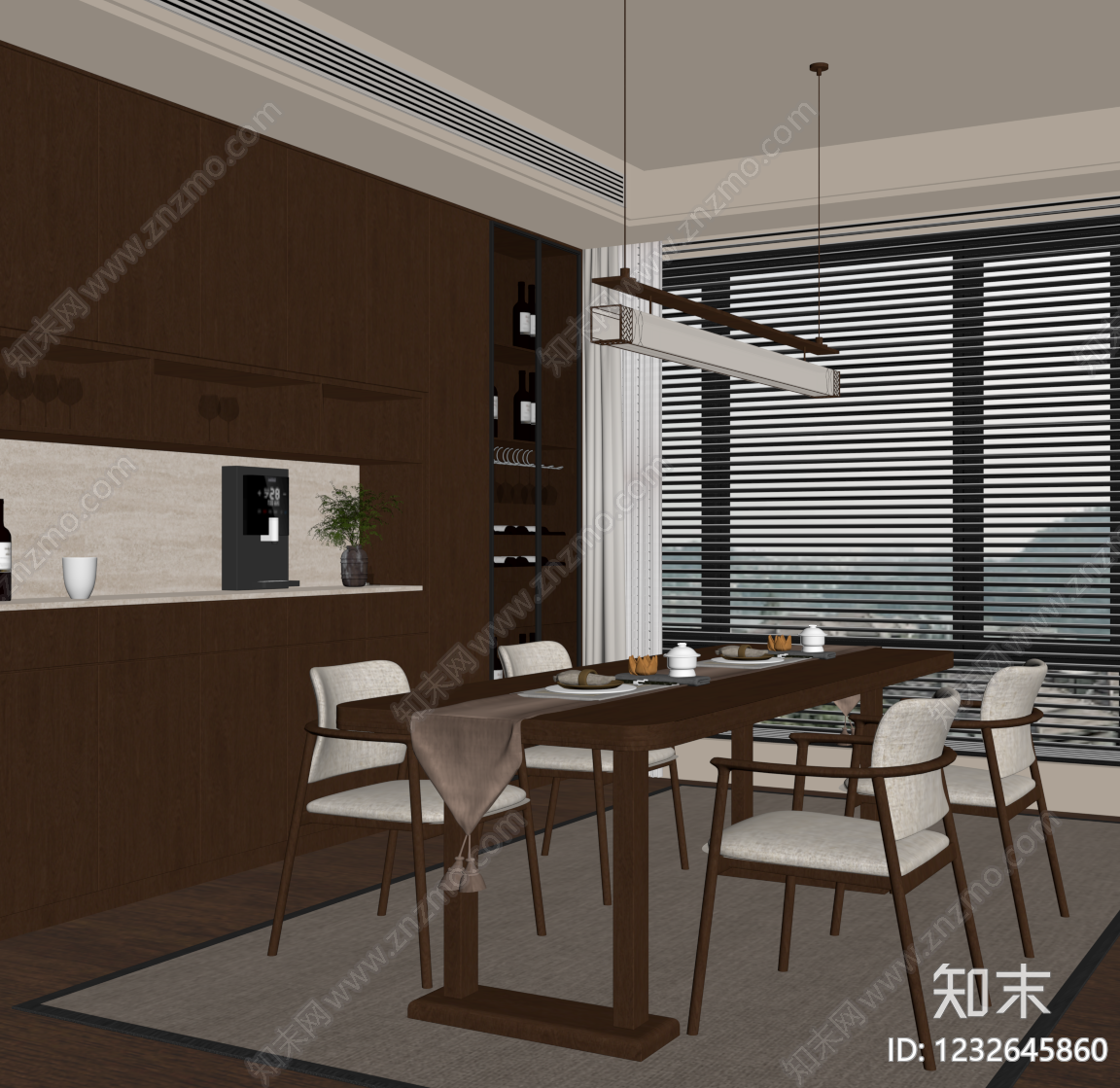 新中式家居餐厅SU模型下载【ID:1232645860】