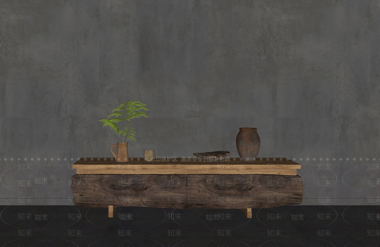 侘寂电视柜SU模型下载【ID:1232646505】