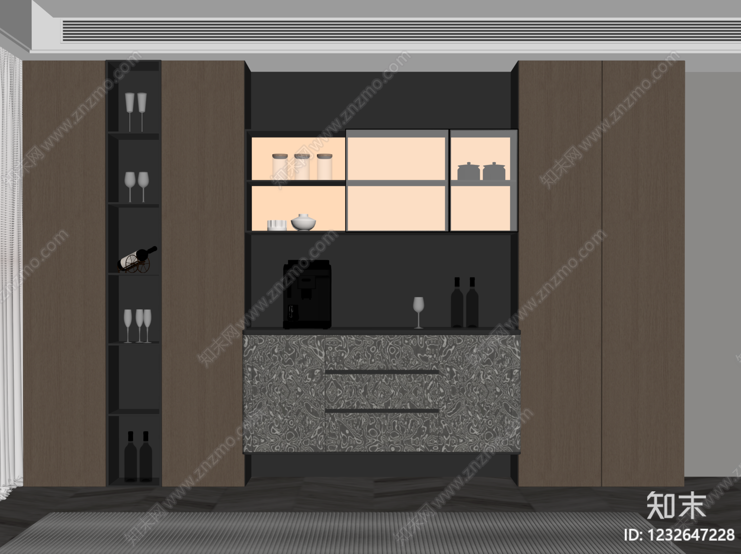 意式极简餐边柜SU模型下载【ID:1232647228】