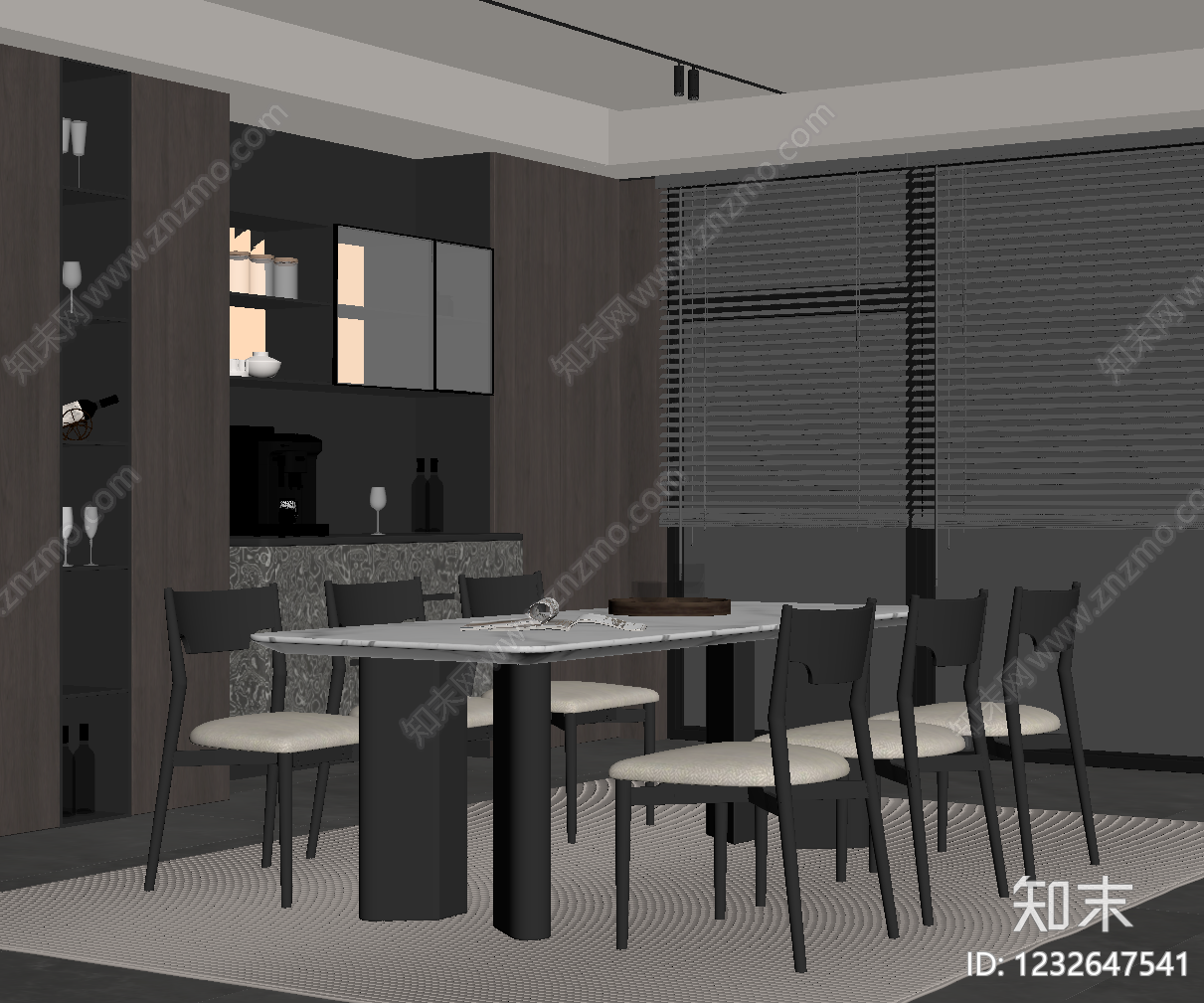 意式极简家居餐厅SU模型下载【ID:1232647541】