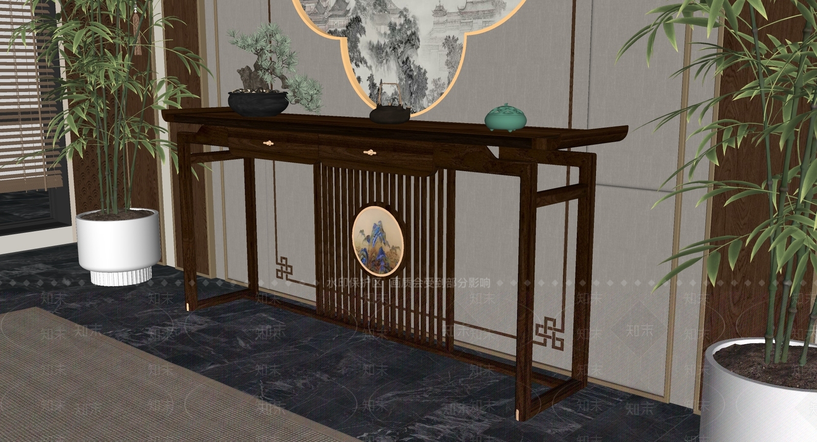 新中式条案SU模型下载【ID:1232653308】